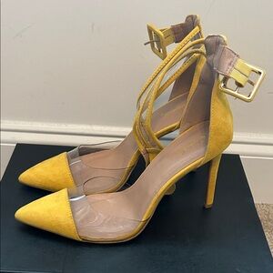 Qupid Mustard Yellow Suede Heels